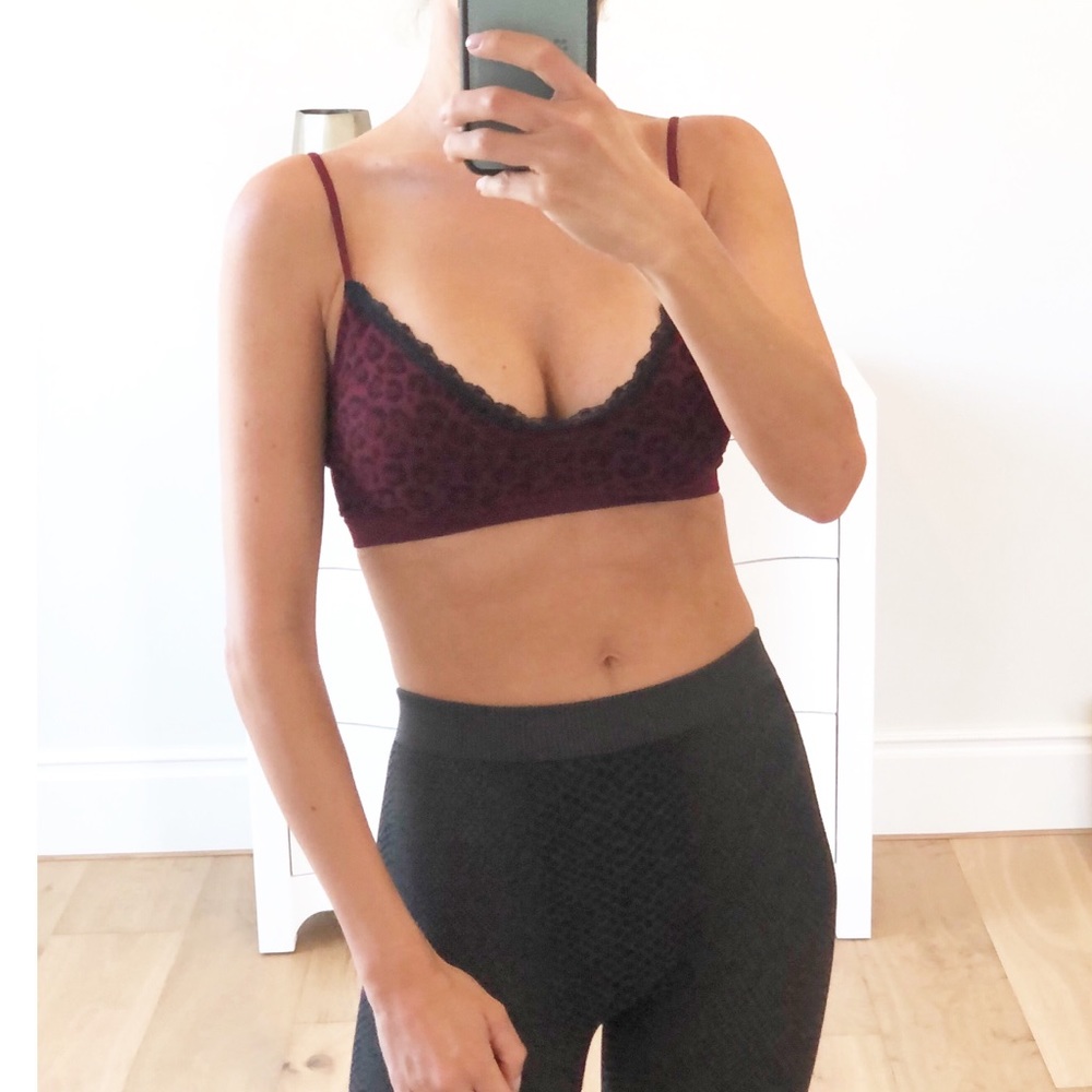 LAGUNA Burgundy Leopard Lace Trim Bralette - Picture 4 of 9